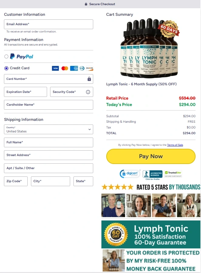 Lymph Tonic checkout page